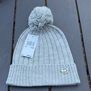 Michael Kors Light Gray Beanie with Pom-Pom